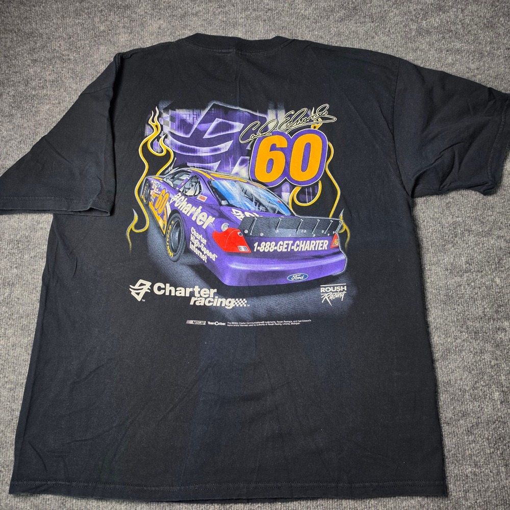Vintage 2004 Carl Edwards NASCAR Shirt Mens XL Black Charter Racing Roush 60 Tee